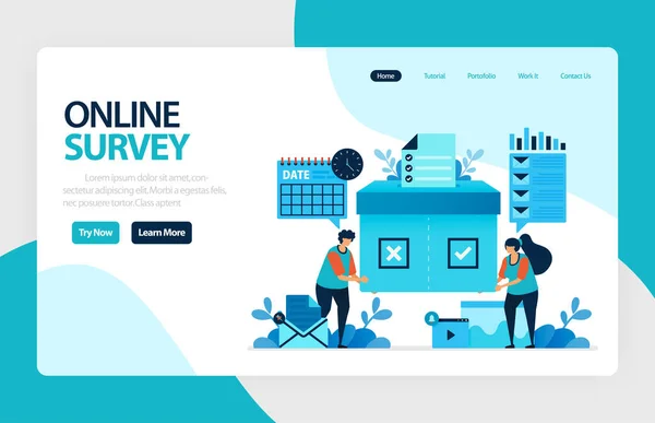 Pesquisa online de landing page. Exames Escolhas Caráter plano para consultores de aprendizagem e pesquisa. opinião feedback de pesquisa, lista de verificação de escolha. para banner, ilustração, web, site, aplicativos móveis, folheto — Vetor de Stock