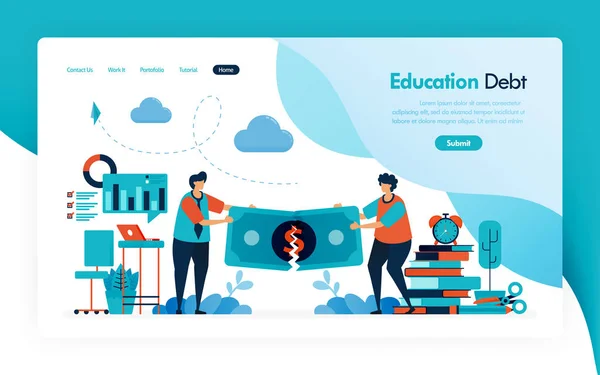 Landing page for tuition fees, education debt, scholarship loan, torn of money, budget for learning and university, financial donation and charity for education. vector design for flyer poster mobile — Stock Vector