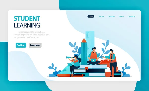 Page d'accueil pour l'apprentissage et l'éducation des étudiants. étude des étudiants. mobile en ligne apprentissage moderne. connaissances acquises par l'expérience, l'étude, l'enseignement. conception vectorielle pour le site Web de carte de visite — Image vectorielle