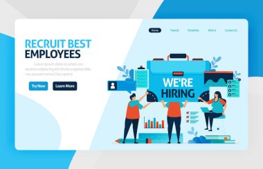 İniş sayfasında çalışanları işe alıyoruz. İş arayanlar için açık pozisyonlar. Adam toplama ajansları, iş görüşmeleri. Seçim ve analiz bilgisi, yetenekler, yetenekler. Web sitesi, mobil uygulamalar, poster.