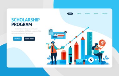 Burs programının vektör çizimi, yurtdışında öğrenme. Eğitim için finansman ve eğitim kredileri. Akademik başarılar, okul masrafları. afiş, web, web sitesi, mobil uygulamalar, broşür