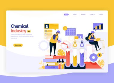 Endüstriyel kimyasal işleme, kimyasal üretim ve geliştirme tesisleri, imalat ve akaryakıt endüstrisi için vektör çizimi. Web, web sitesi, iniş sayfası, mobil uygulama, afiş, broşür