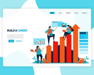 Kariyer ve liderlik için vektör indirme sayfası. İşletme hedeflerine ulaşmada bir liste. Zihnini işlerinde geliştir. Web, web sayfası, web sayfası, web teması, şablon, broşür, mobil, kartlar için illüstrasyon