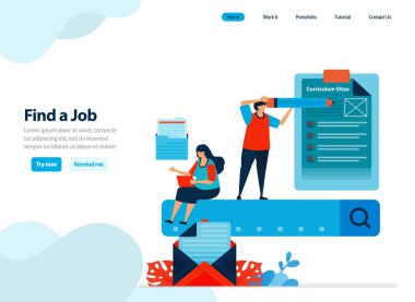 İş aramak ve çalışanları bulmak için web sitesi tasarımı. Arama motoruyla eşleşen iş adayları. İniş sayfası şablonu, ui ux, web sitesi, mobil uygulama, broşür, reklamlar için düz illüstrasyon