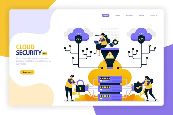 Design Landing Page Segurança Nuvem Proteger Proteger Acesso Base Dados —  Vetores de Stock