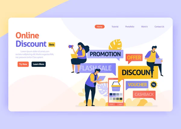 Online indirimler, promosyonlar, sosyal medya reklamları, perakende pazarlama için vektör illüstrasyon iniş sayfası. Dijital e-ticaret için özel teklifler. Web, web sitesi, iniş sayfası, mobil uygulama, broşür