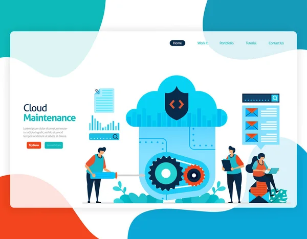 Homepage Landing Page Vektor Flache Darstellung Der Cloud Wartung Reparatur — Stockvektor