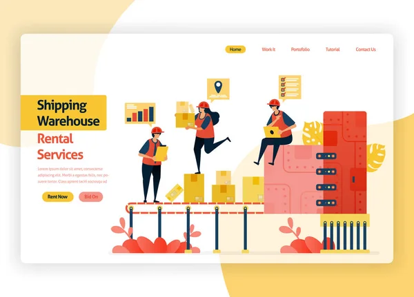 Página Web Bienvenida Para Empresas Servicios Alquiler Almacenes Transporte Entrega — Archivo Imágenes Vectoriales