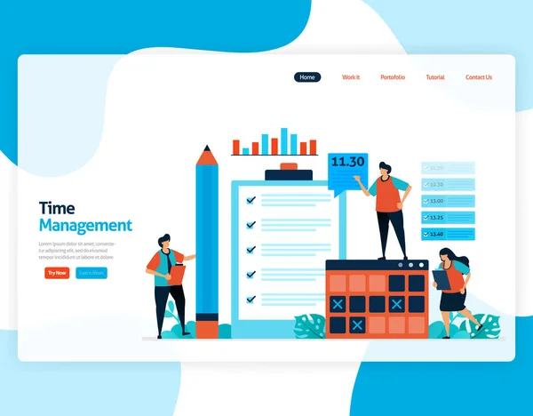 Landing Page Vector Time Management Scheduling Jobs Project Pianificare Gestire — Vettoriale Stock