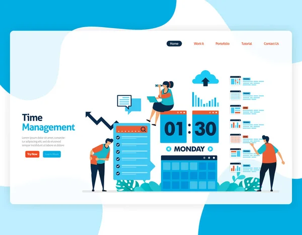 Landing Page Vector Time Management Scheduling Jobs Project Pianificare Gestire — Vettoriale Stock