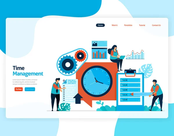 Landing Page Vector Time Management Scheduling Jobs Project Plan Manage — Stock Vector