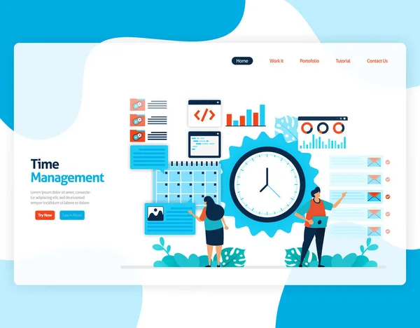 Landing Page Vektor Des Zeitmanagements Und Der Arbeitsplanung Planen Und — Stockvektor