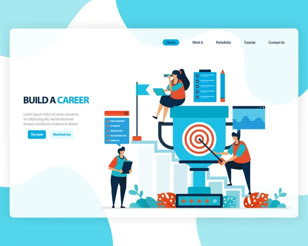 Landing Page Vectorial Construir Una Carrera Liderazgo Gráfico Logro Los — Archivo Imágenes Vectoriales