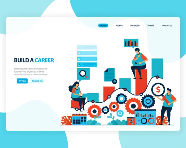 Landing Page Vectorial Construir Una Carrera Liderazgo Gráfico Logro Los — Archivo Imágenes Vectoriales