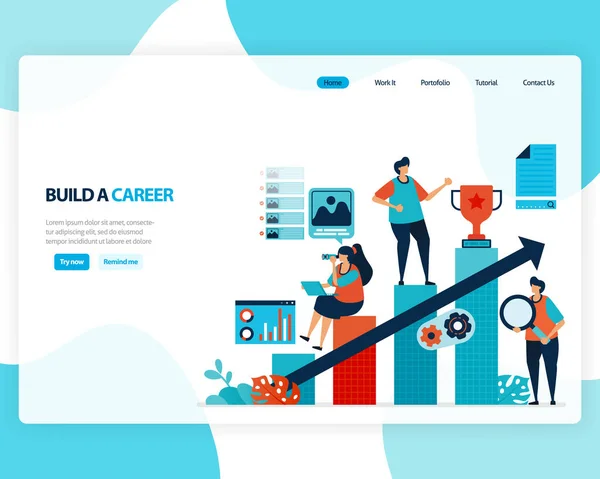 Landing Page Vectorial Construir Una Carrera Liderazgo Gráfico Logro Los — Archivo Imágenes Vectoriales