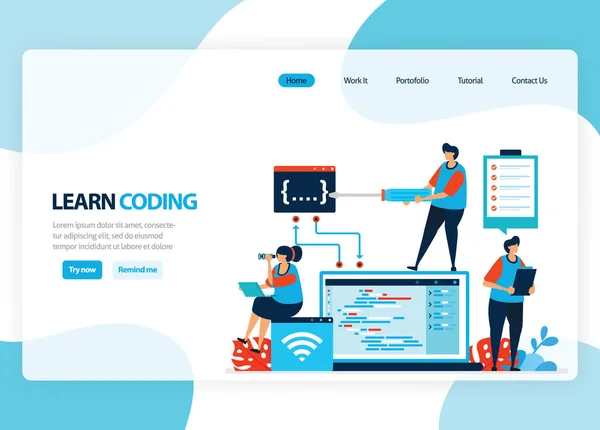 Vector Homepage Voor Het Leren Programmeren Coderen Applicatieontwikkeling Met Een — Stockvector