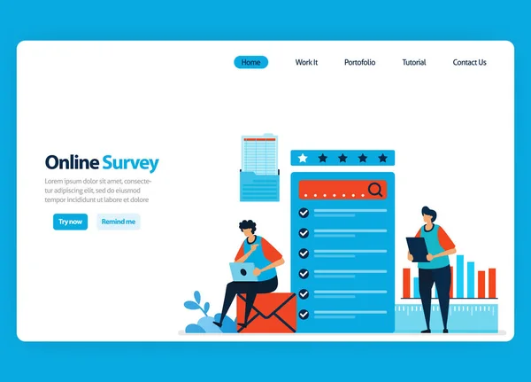 Landing Page Design Online Survey Exam Filling Out Surveys Internet — Stock Vector