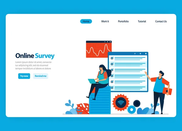 Landing Page Design Online Survey Exam Filling Out Surveys Internet — Stock Vector