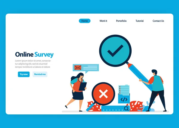 Landing Page Design Online Survey Exam Checking Validating Results Exam — Stock Vector