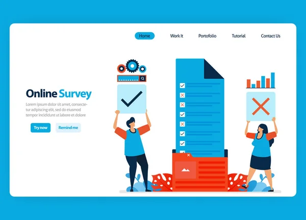 Landing Page Design Online Survey Exam Organizing Survey Documents Workflow — Stock Vector