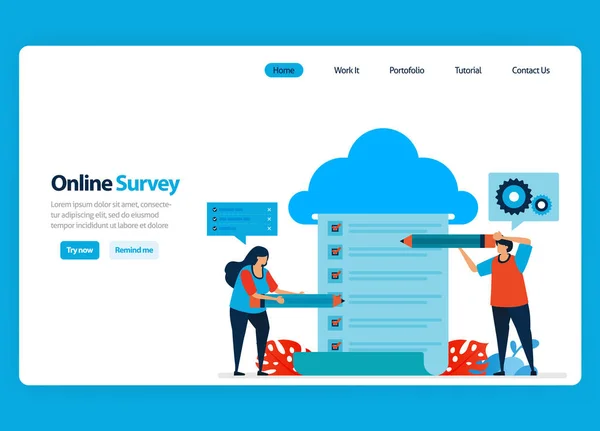 Landing Page Design Online Survey Exam Hosting Server Services Process — Stock Vector