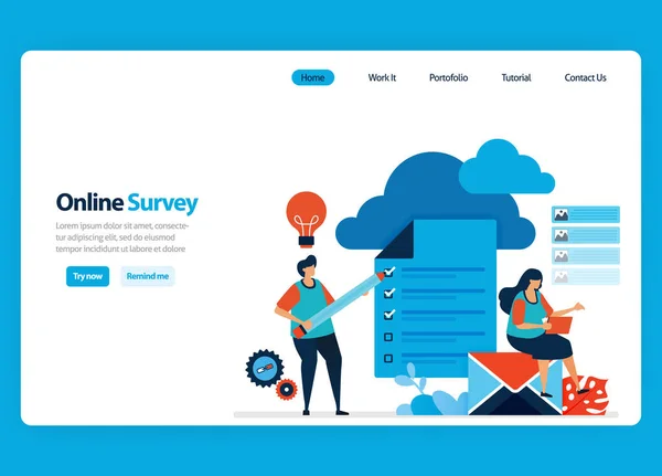 Landing Page Design Online Survey Exam Hosting Server Services Process — Stock Vector