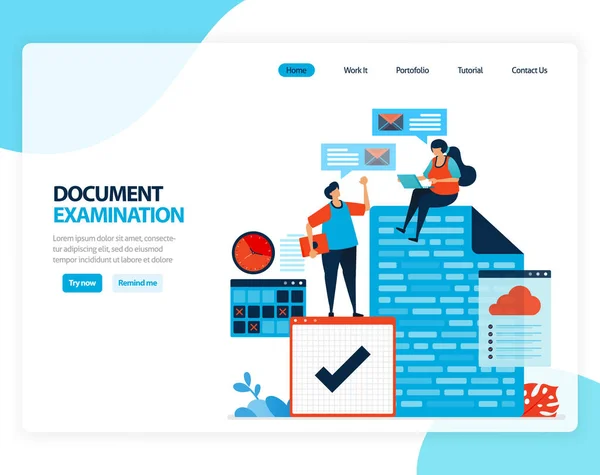 Vector Illustration Document Examination Checking Legal Document Recording Taxation Banking — Stock Vector