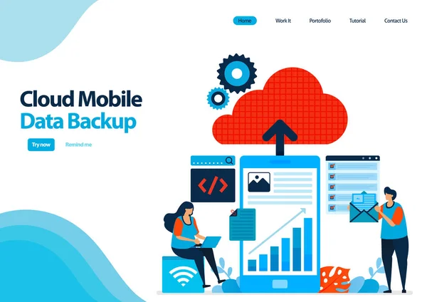 Landing Page Template Van Back Van Mobiele Werkgegevens Persoonlijke Documenten — Stockvector