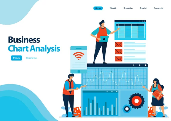 Landing Page Template Van Business Chart Analyse Business Strategie Ontwikkeling — Stockvector