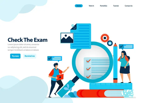 Website Design Checking Exams Surveys Evaluating Student Exam Results Learning — Stock Vector