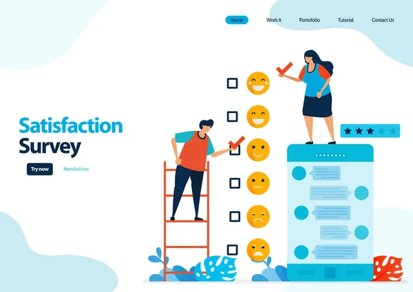 Plantilla Landing Page Encuestas Satisfacción Emoticonos Dar Calificación Estrellas Para — Vector de stock