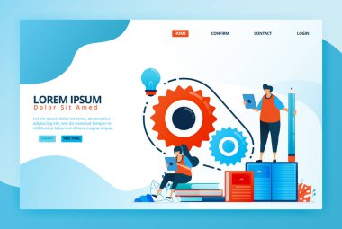 Beyin fırtınasındaki problemleri çözmek için çizgi film çizimleri. Tartışarak ve kitap okuyarak sorunlara çözüm bulun. İniş sayfası, web, mobil uygulamalar, poster, broşür için vektör tasarımı