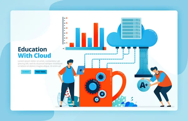 Ilustración Vectorial Actividades Desde Aprendizaje Utilizando Sistema Computación Nube Tecnología — Archivo Imágenes Vectoriales