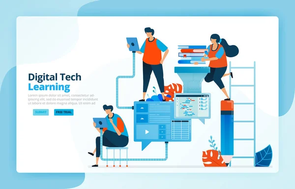 Vector Illustratie Van Activiteiten Uit Moderne Leerprocessen Met Technologie Efficiëntie — Stockvector