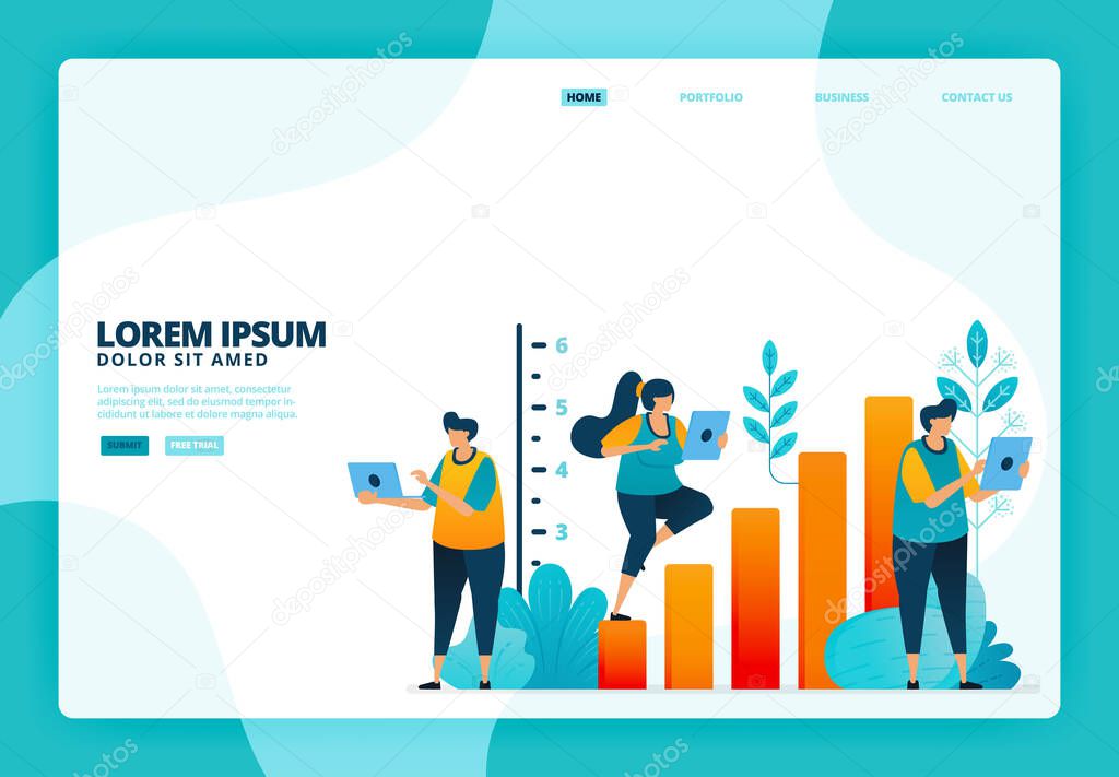 Cartoon illustration of business growth and statistics. Vector design for landing page website web banner mobile apps poster