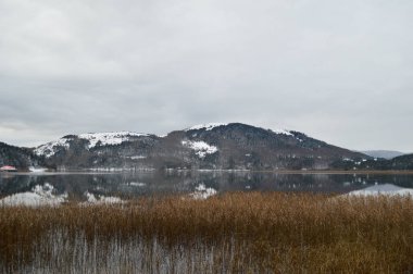 Abant. Lake view. Autumn scene, cloud landscape. Mountain. Brown color.