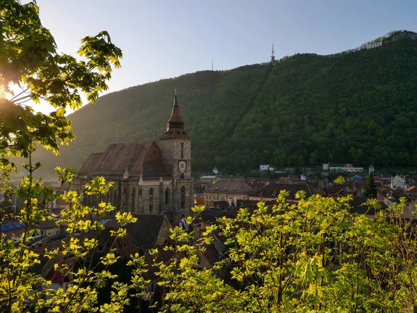 Pohled Historické Centrum Černý Kostel Brasov — Stock fotografie