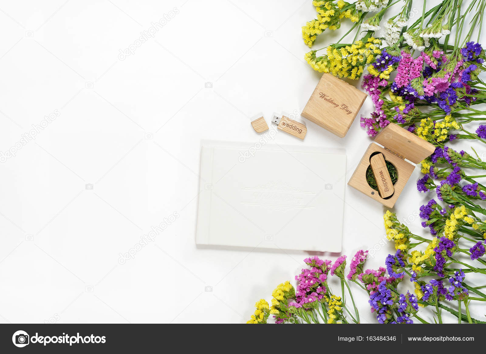 Mooie Witte Bruiloft Fotoboek En Usb Flashstation In Handgemaakte