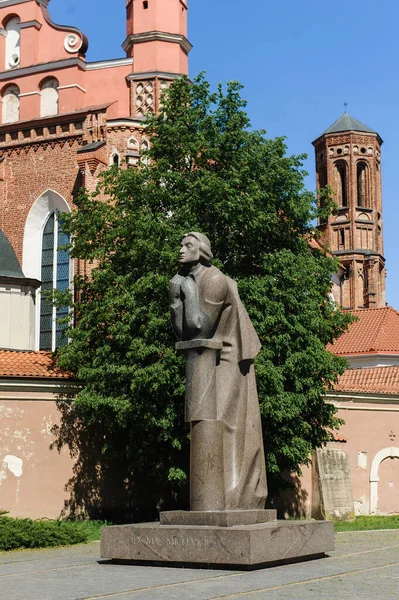 Vilnius, Litauen - 20. Mai 2017: Denkmal für adam mickiewicz vor dem Hintergrund der Kirche st annes und bernadines Stockbild