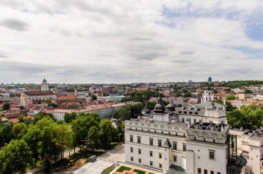 Cityscape top view on the old town with churches in Vilnius, Lithuania from Gediminias hill. Travel Europe