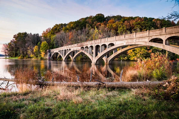 Wide Angle View Closed Bridge North Side Lake Ontelaunee Fall Stock Photo  by ©cwiederspahn 349943902