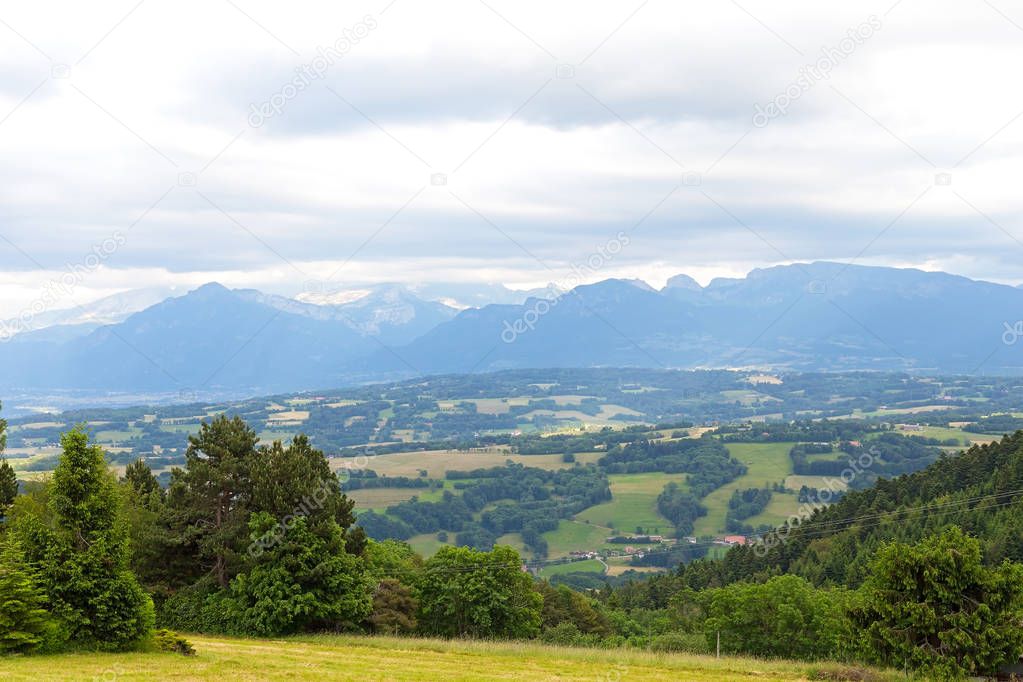 Panoramic view of Swiss Alps near Geneva, Switzerland. 