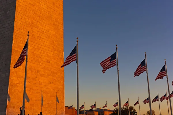 Amerikaanse vlaggen staan in ons kapitaal bij zonsondergang. — Stockfoto