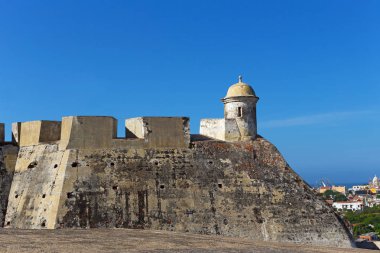 Gözetleme kulesi üstünde San Felipe de Barajas kale Cartagena, Kolombiya.