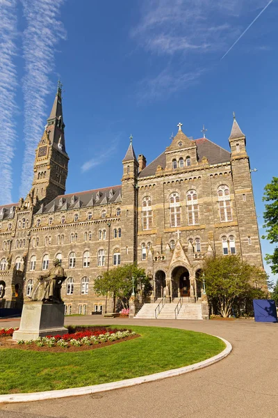 Georgetown University Praça Principal Com Estátua Seu Fundador Healy Hall — Fotografia de Stock