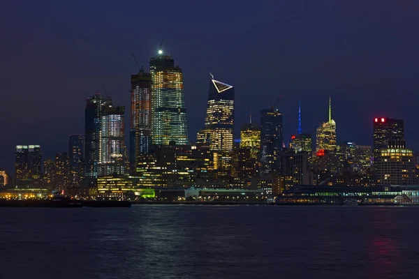 Hudson River Waterfront Manhattan Noche Después Del Solsticio Invierno Nueva — Foto de Stock