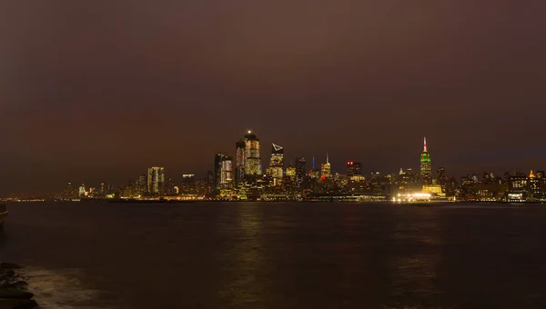 Panorama Manhattan Hudson River Night New York City Brightly Lit — Stock Photo, Image