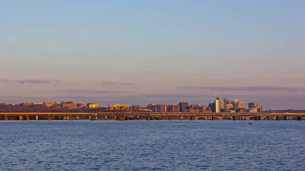 Panorama Washington Cruzando Río Potomac Amanecer Arteria Transporte Que Conecta — Foto de Stock