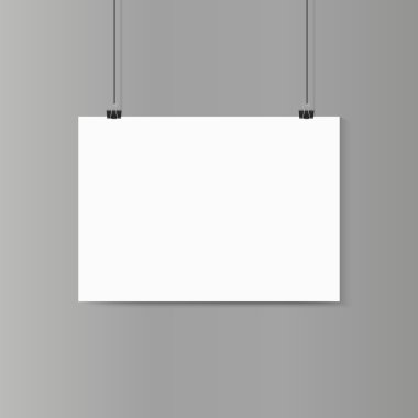 Boş yatay beyaz kağıt poster mockup pap ile gri duvar