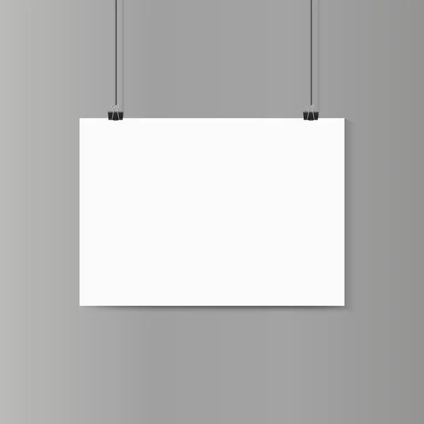 Boş yatay beyaz kağıt poster mockup pap ile gri duvar